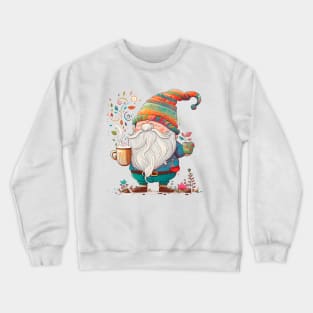 Funny Coffee & Gnome Lovers Cute Floral Retro Spring Gardener Crewneck Sweatshirt